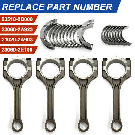 Btscar QZKIT-003 engine connecting rods and main bearings replacing OE 23510-2B000 for Hyundai Kia 1.6L G4FD.