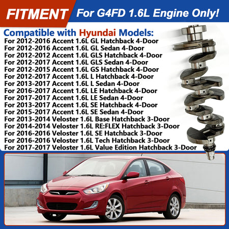 Btscar QZKIT-003 engine rebuild kit fitment guide for Hyundai Accent and Veloster 1.6L G4FD models.