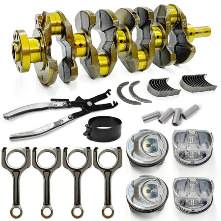 Btscar QZKIT-005 complete 2.4L G4KJ engine bottom end rebuild kit featuring crankshaft, pistons, connecting rods, and bearings for Hyundai Kia.