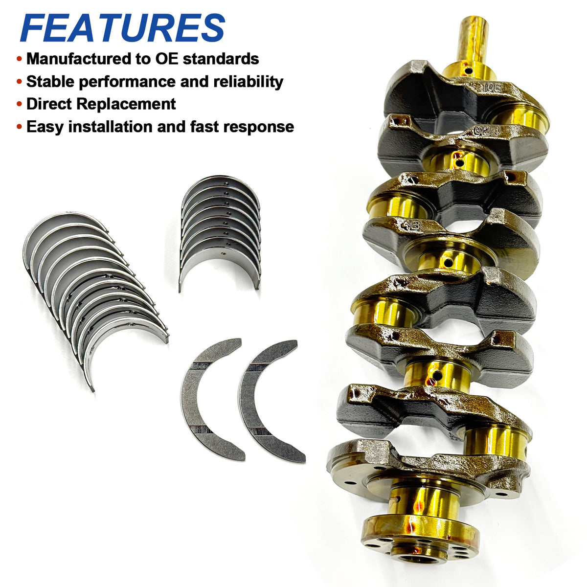 Btscar QZKIT-005 OE standard 2.4L G4KJ crankshaft, main bearings, rod bearings, and thrust washers for Hyundai Kia rebuild.