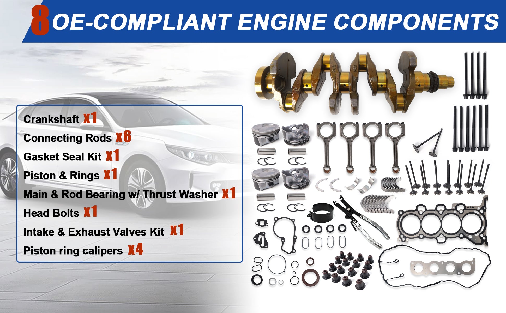 2.0L G4NC Engine Master Rebuild Kit w/ Crankshaft, Pistons, Connecting Rods & Gaskets for Hyundai Kia 2012-2021