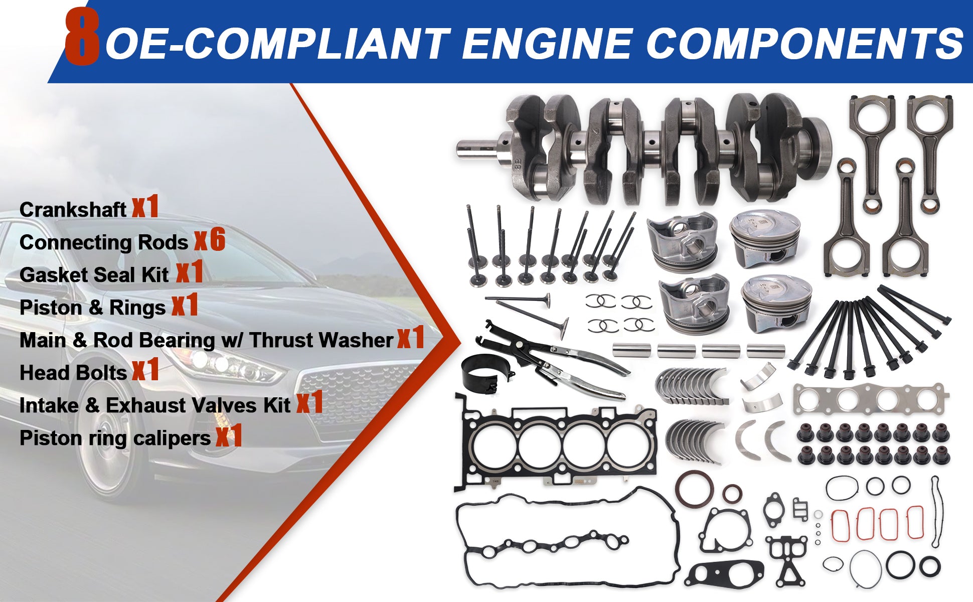 2.0L G4KH Turbo Engine Master Rebuild Kit w/ Crankshaft, Pistons, Rods, Valves & Gaskets for Hyundai Kia 2011-2022