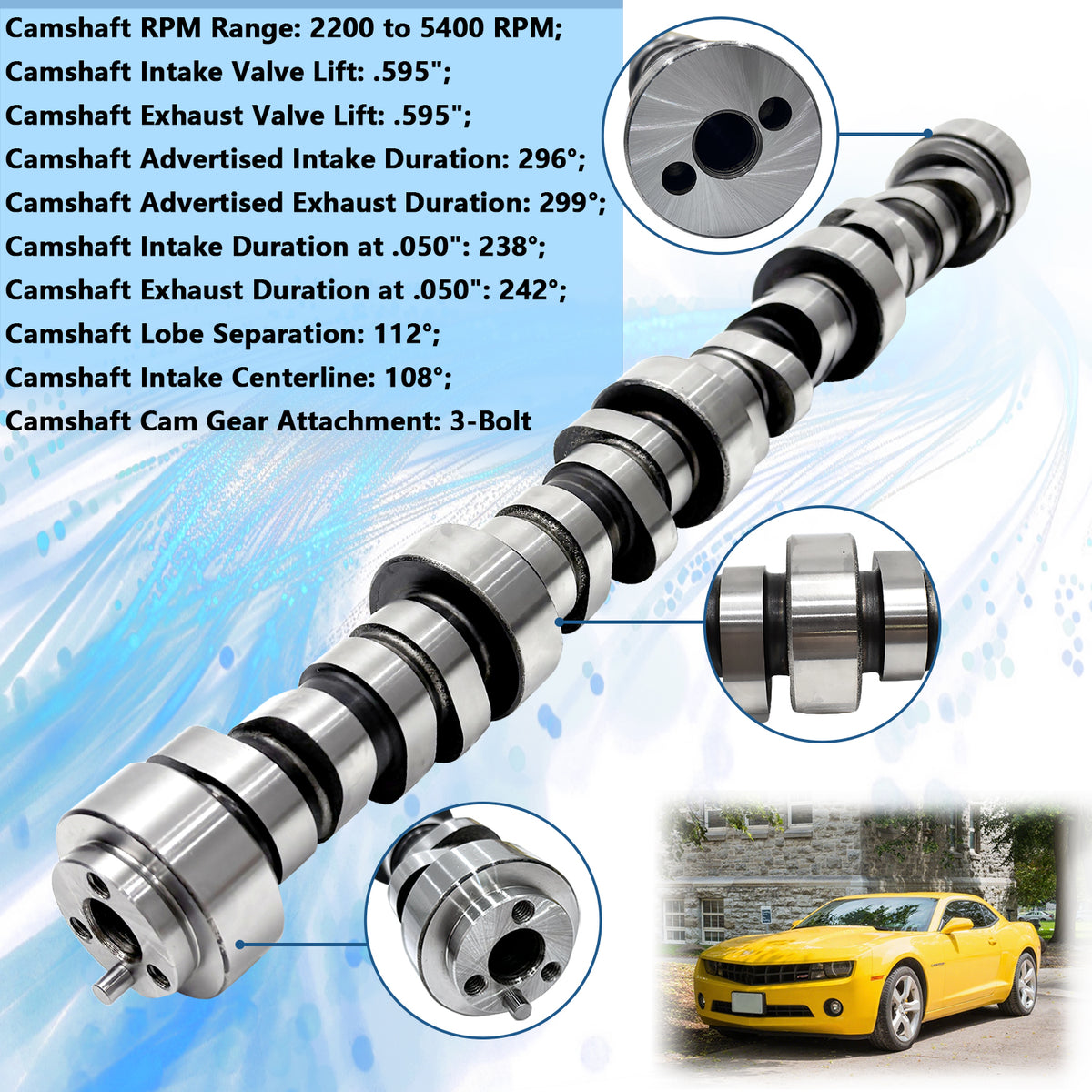 BTSCAR TLZKIT-008 E1841P Stage 3 Camshaft Specifications with 595 inch Lift and 112 Lobe Separation Angle