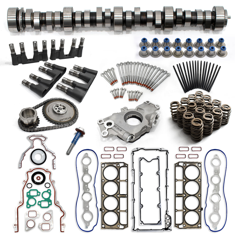 BTSCAR TLZKIT-010 Chevy GMC LS V8 Stage 3 Camshaft Kit with MLS Head Gaskets Timing Chain and Oil Pump Main Overview