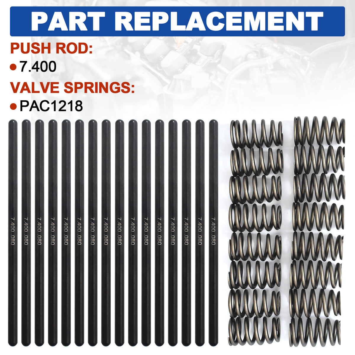 BTSCAR TLZKIT-012 Replacement Part PAC1218 Valve Springs and 7.400 inch Pushrods Set