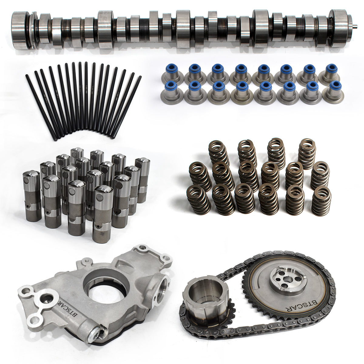 BTSCAR TLZKIT-012 Chevy GMC LS V8 Stage 2 Camshaft Kit with Springs Lifters Pushrods Oil Pump and Timing Chain Main Overview