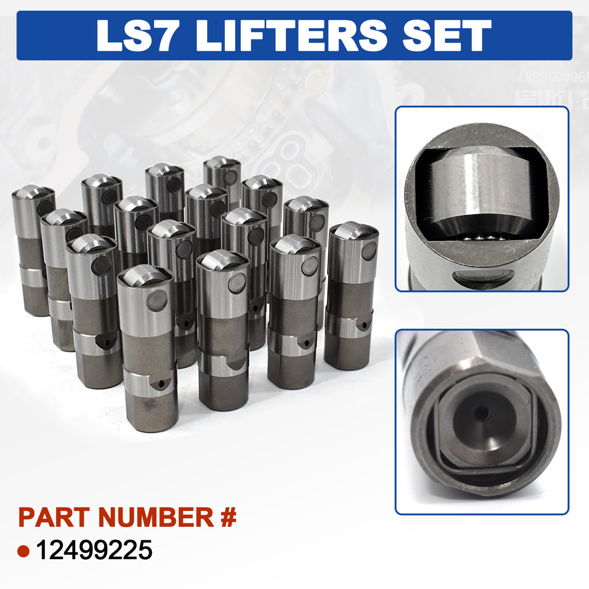 BTSCAR TLZKIT-012 LS7 Hydraulic Roller Lifters Set Part Number 12499225 Close Up Detail