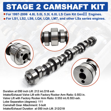 BTSCAR TLZKIT-012 Engine Rebuild Stage 2 Camshaft Specifications for LS1 LS2 LS6 LQ4 LQ9 LM7 Gen III Engines