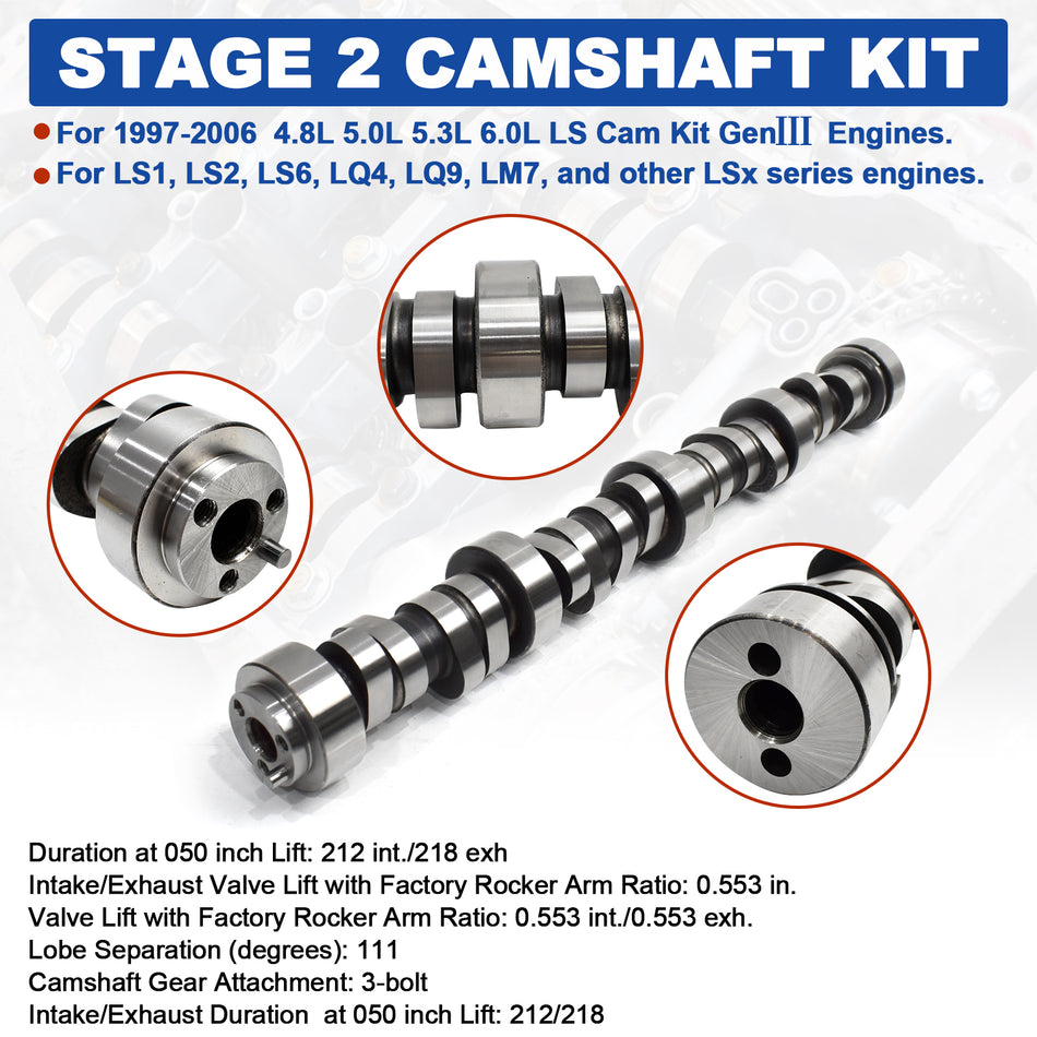 BTSCAR TLZKIT-012 Engine Rebuild Stage 2 Camshaft Specifications for LS1 LS2 LS6 LQ4 LQ9 LM7 Gen III Engines