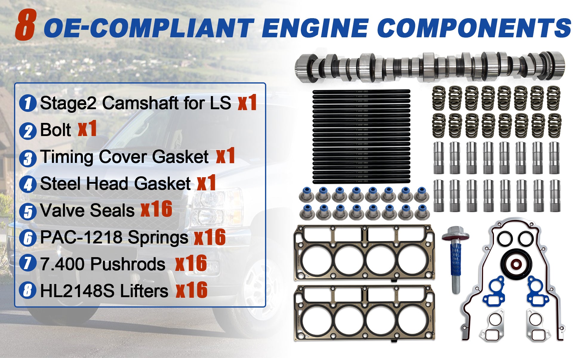 1997-2013 Chevy GMC LS V8 E1840P Stage 2 Camshaft Kit (.585