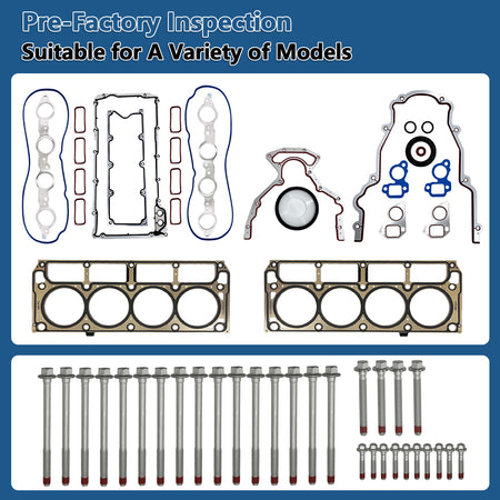 BTSCAR TLZKIT-014 Engine Head Gaskets Cylinder Bolts and Valve Seals Set 100 Percent Pre-Factory Inspection