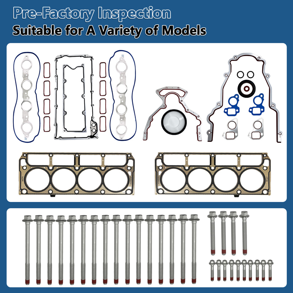BTSCAR TLZKIT-014 Engine Head Gaskets Cylinder Bolts and Valve Seals Set 100 Percent Pre-Factory Inspection