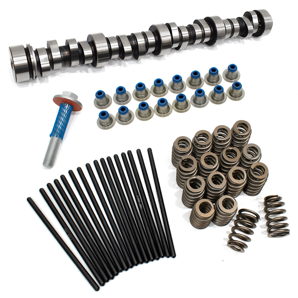 BTSCAR TLZKIT-016 Camshaft Valve Springs Pushrods Blue Valve Stem Seals and Retainer Bolt Flat Lay