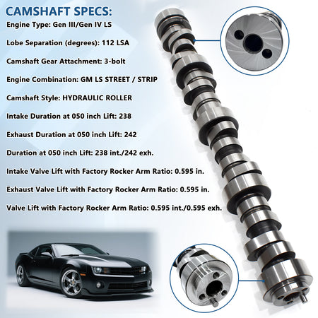 BTSCAR TLZKIT-017 Engine Rebuild E1841P Stage 3 Camshaft Specifications with 595 Lift Detail