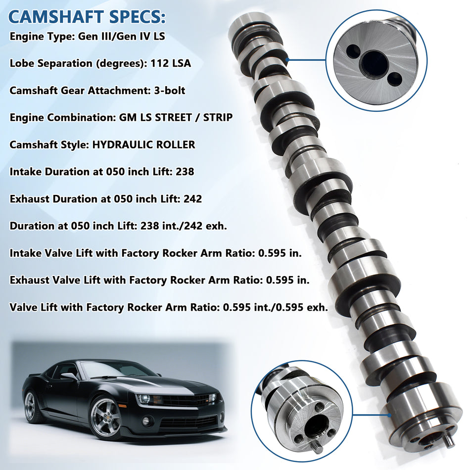 BTSCAR TLZKIT-017 Engine Rebuild E1841P Stage 3 Camshaft Specifications with 595 Lift Detail