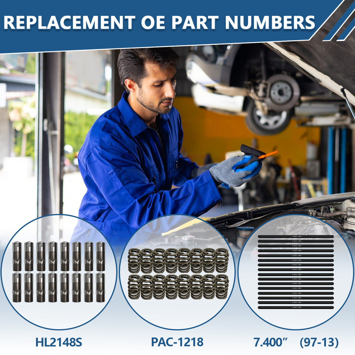 BTSCAR TLZKIT-018 Replacement OE Part Numbers HL2148S Lifters PAC-1218 Springs and 7.400 inch Pushrods