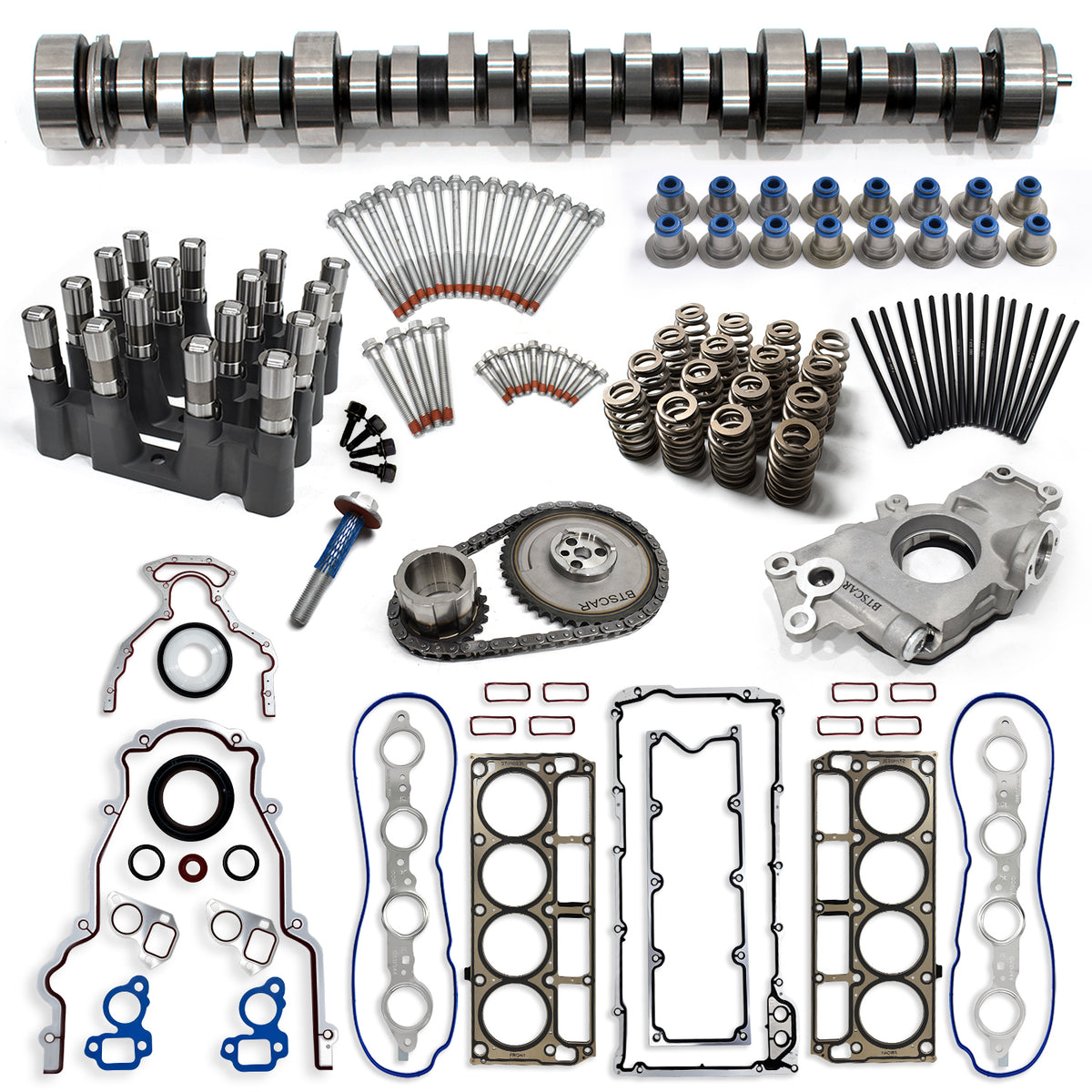 BTSCAR TLZKIT-020 Chevy GMC LS V8 Stage 3 Camshaft Kit with Oil Pump Timing Chain Lifters Springs and Head Gaskets Main Overview