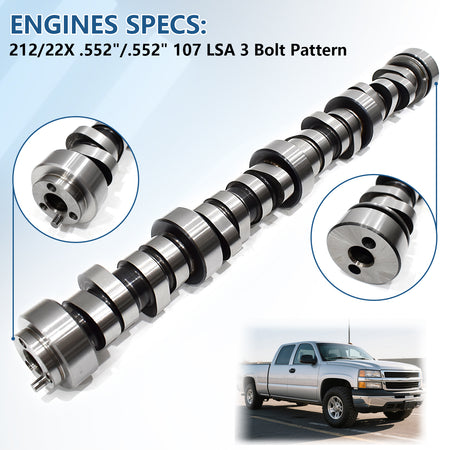 BTSCAR TLZKIT-021 Truck Camshaft Specifications with 552 Lift 212/22X Duration Detail Red SUV Background