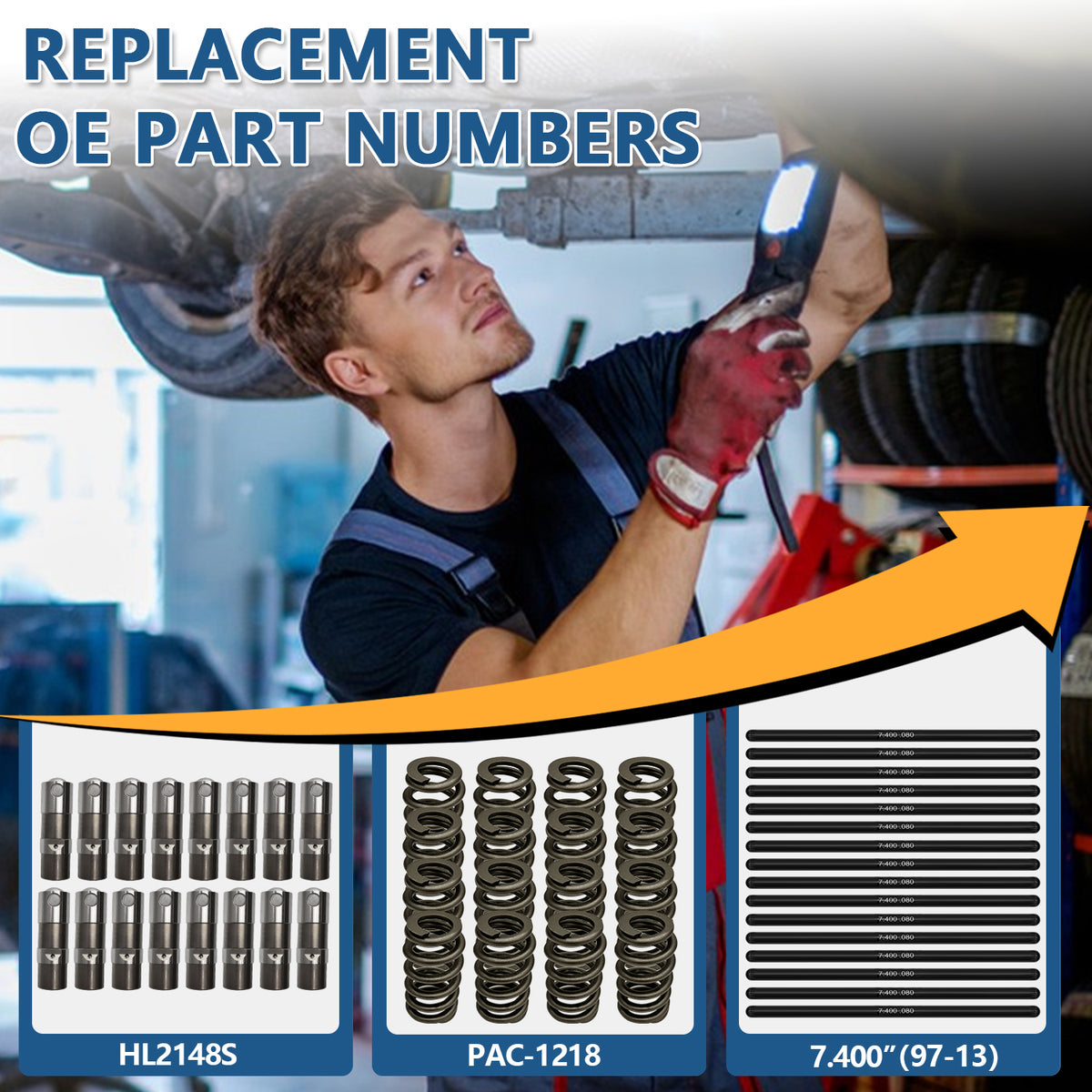 BTSCAR TLZKIT-022 Replacement OE Part Numbers HL2148S Lifters PAC-1218 Springs and 7.400 inch Pushrods Mechanic Scene