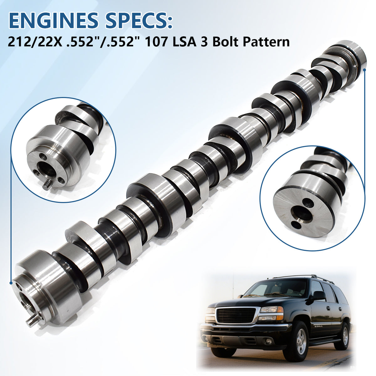 BTSCAR TLZKIT-022 Truck Camshaft Specifications with 552 Lift 212/22X Duration Detail Black SUV