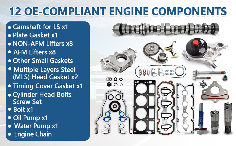 2007-2013 Chevy GMC 5.3L V8 AFM/DOD Replacement Camshaft Kit: w/ Lifters, Head Gaskets, Timing Chain, Oil & Water Pump