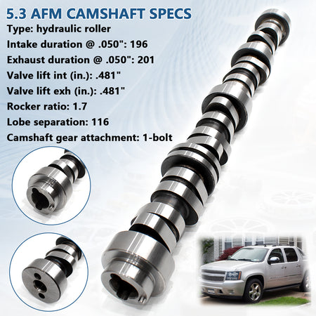 BTSCAR TLZKIT-027-1 5.3L AFM Camshaft Specifications with 481 Lift 196/201 Duration 1-Bolt Detail Chevy Avalanche Background