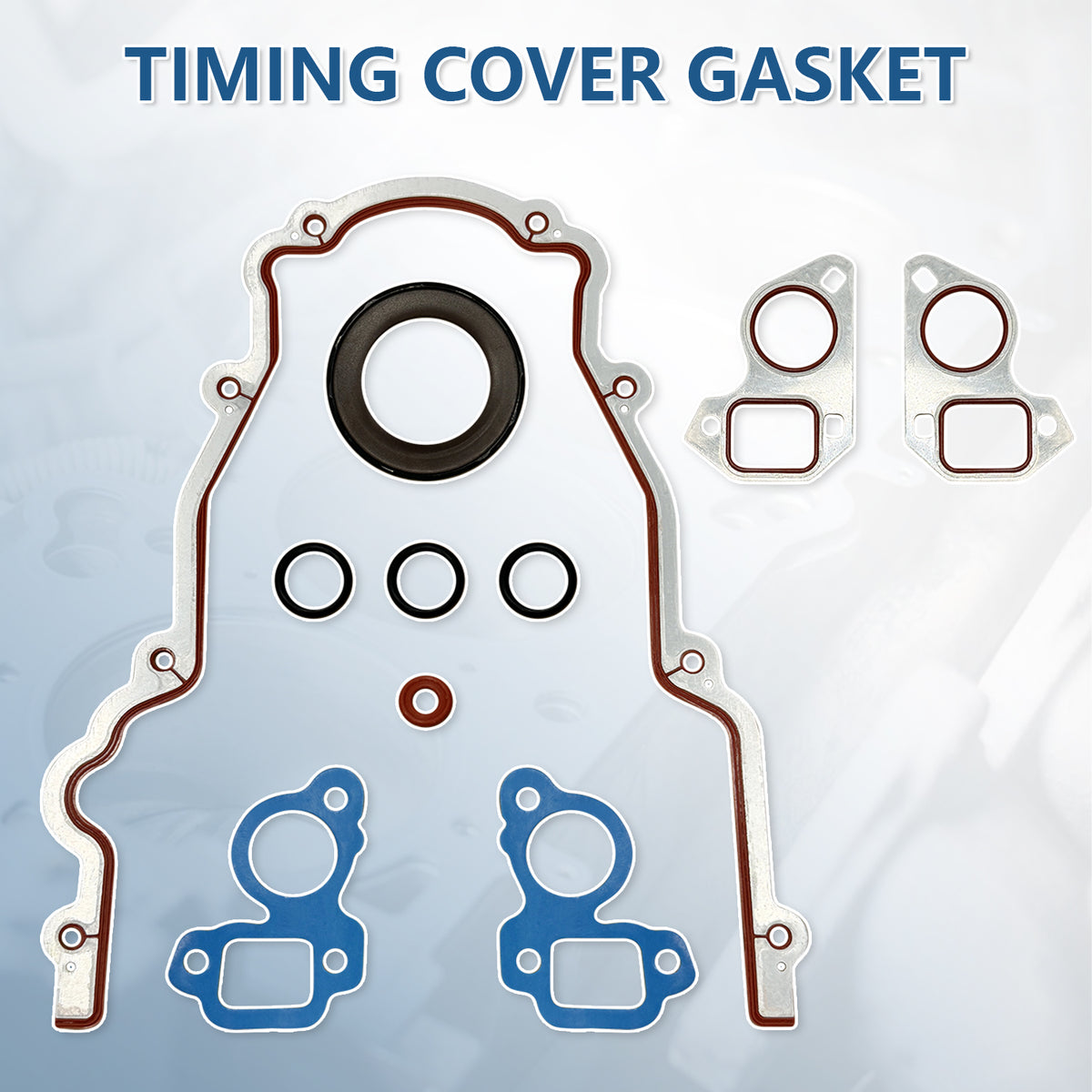 Btscar TLZKIT-028 complete timing cover gasket set with front main seal and water pump gaskets for Chevy GMC 5.3L V8 rebuilds.