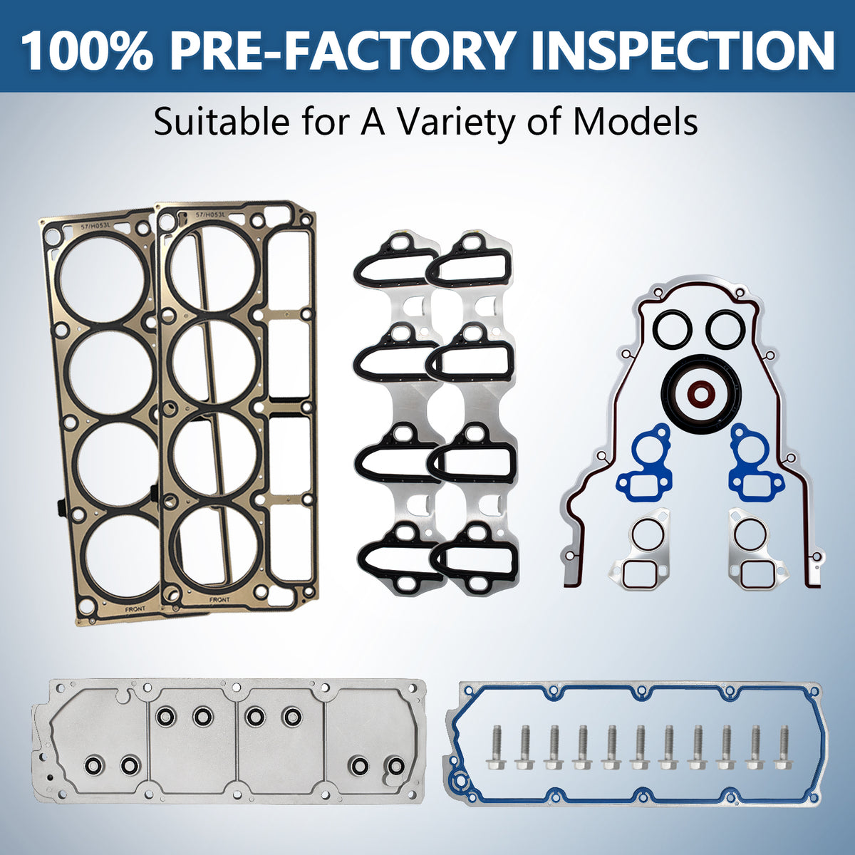 Btscar TLZKIT-029 comprehensive engine gasket set including head gaskets and timing cover seals with 100% pre-factory inspection for 5.3L V8.