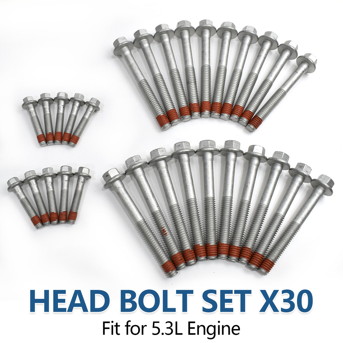 Btscar TLZKIT-029 cylinder head bolt set with 30 pieces designed for secure fitting on Chevy GMC 5.3L V8 engine blocks.