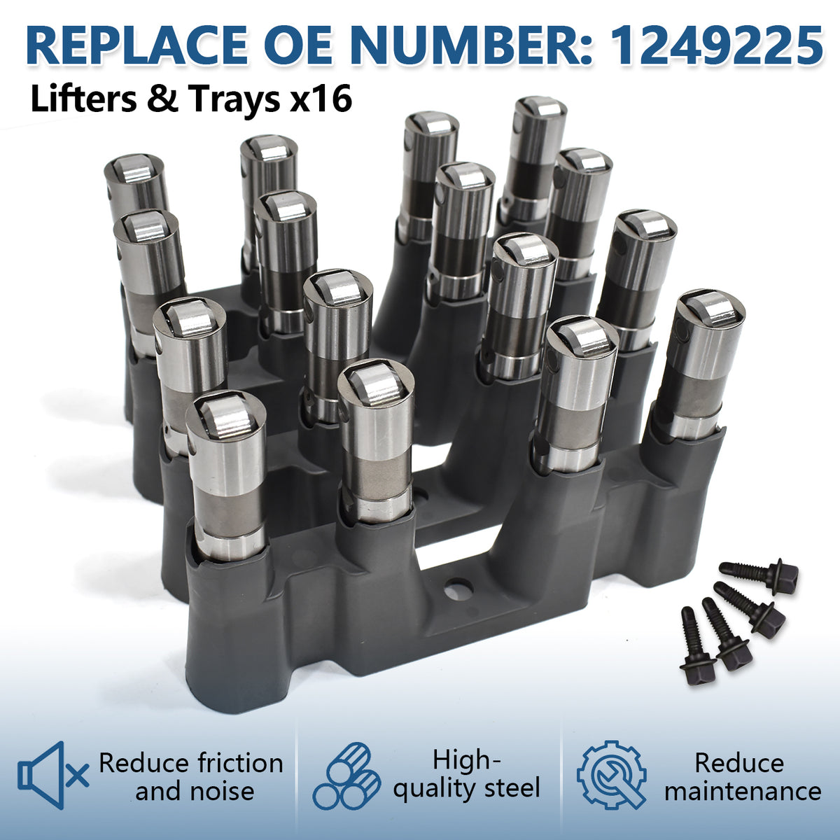 Btscar TLZKIT-029 16x non-AFM lifters and guide trays, replacing OE number 1249225, to reduce friction and noise for 5.3L V8.