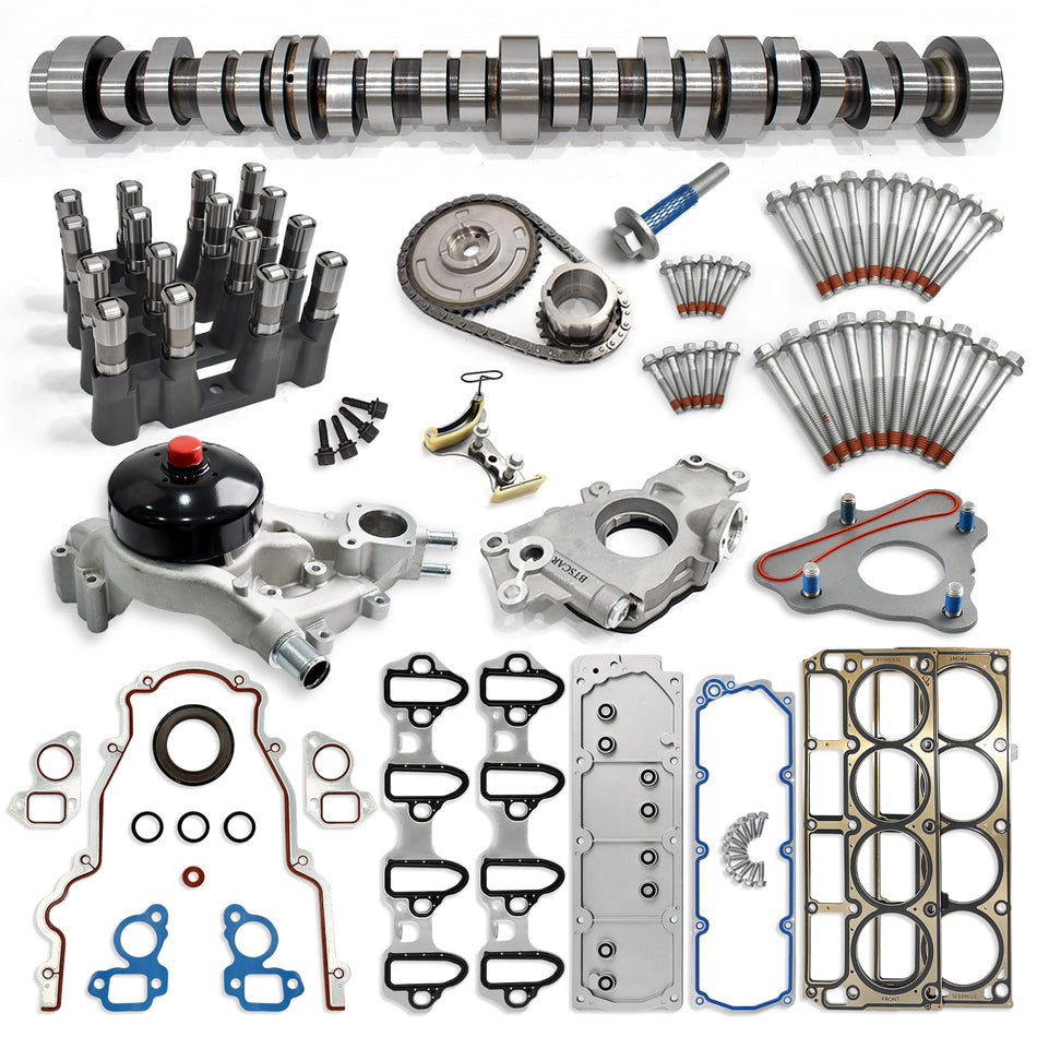 Btscar TLZKIT-030 complete AFM/DOD delete camshaft kit featuring camshaft, lifters, head gaskets, timing chain, oil and water pump for Chevy GMC 5.3L V8.