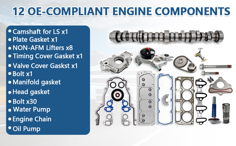 2005-2014 Chevy GMC 5.3L V8 AFM/DOD Delete Camshaft Kit w/ Lifters, Head Gaskets, Timing Chain, Oil & Water Pump
