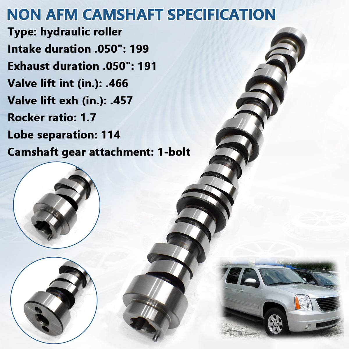 Btscar TLZKIT-030 non-AFM 1-bolt hydraulic roller camshaft specifications for Chevy GMC 5.3L V8 engine rebuild.