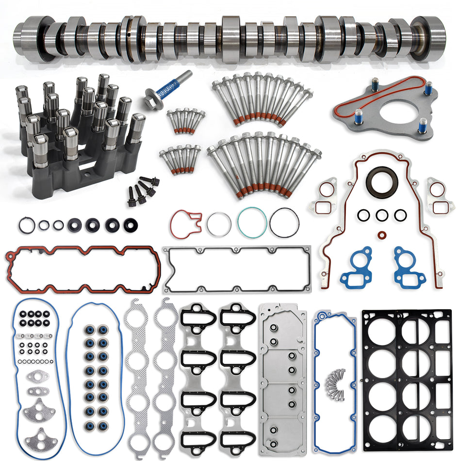 Btscar TLZKIT-031 complete AFM/DOD delete cam kit featuring camshaft, lifters, head gaskets, and valley cover for Chevy GMC 5.3L V8.