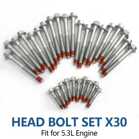Btscar TLZKIT-031 cylinder head bolt set with 30 pieces designed for secure fitting on Chevy GMC 5.3L V8 engine blocks.