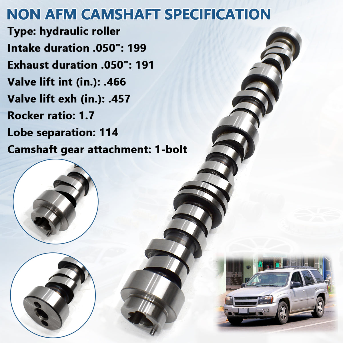 Btscar TLZKIT-031 non-AFM 1-bolt hydraulic roller camshaft specifications for Chevy GMC 5.3L V8 engine rebuild.