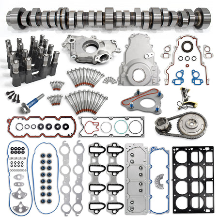 Btscar TLZKIT-032 complete AFM/DOD delete camshaft kit featuring camshaft, lifters, head gaskets, and 3-bolt timing chain for Chevy GMC 5.3L V8.