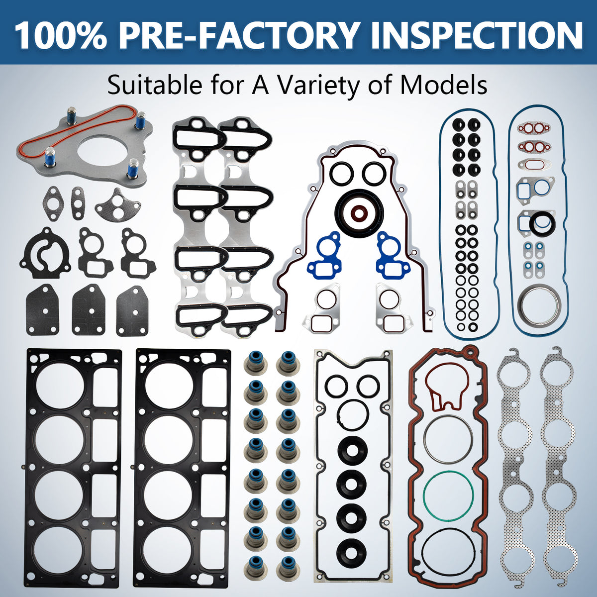 Btscar TLZKIT-032 comprehensive engine gasket set, valve stem seals, and head gaskets with 100% pre-factory inspection for 5.3L V8.