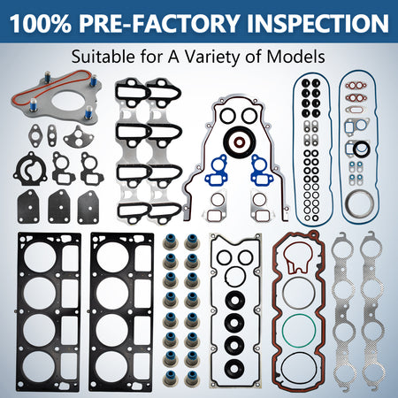 Btscar TLZKIT-032 comprehensive engine gasket set, valve stem seals, and head gaskets with 100% pre-factory inspection for 5.3L V8.