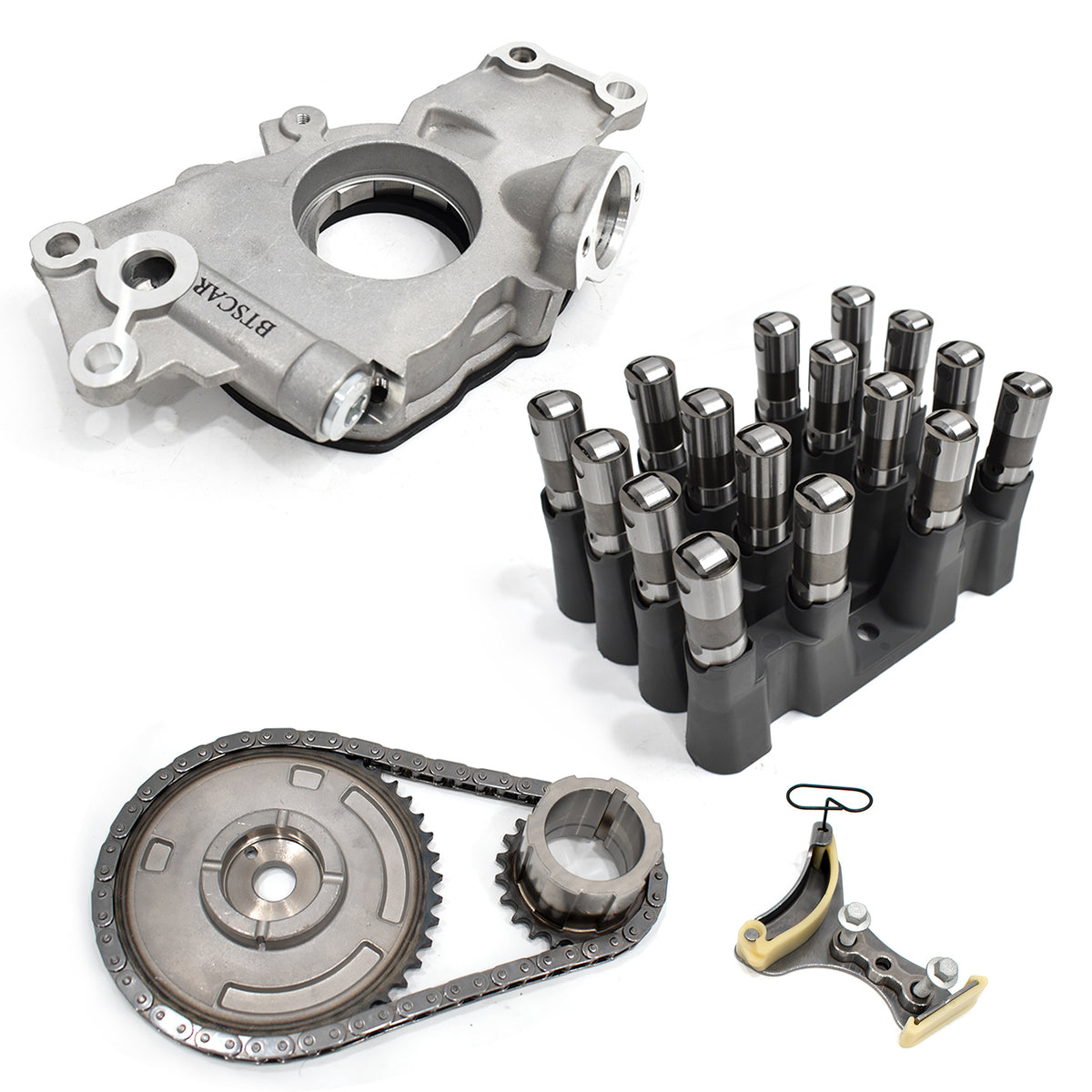 Btscar TLZKIT-032 engine oil pump, non-AFM lifters with guides, and 3-bolt timing chain set for Chevy 5.3L V8.