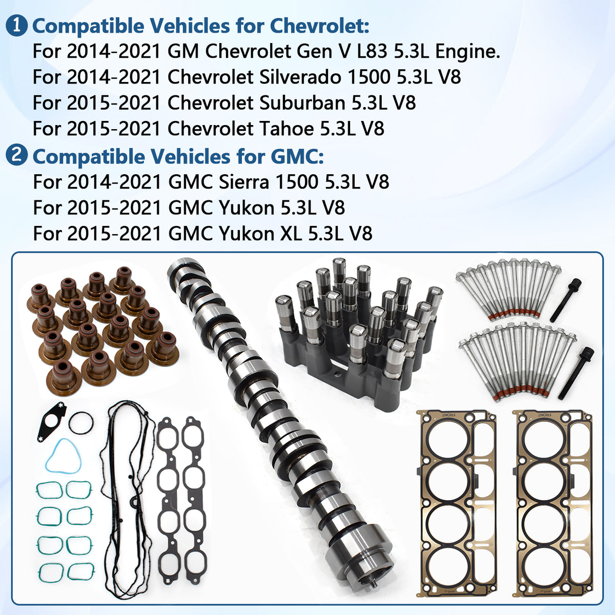 Btscar TLZKIT-033 AFM delete camshaft kit compatible with 2014-2021 Chevy Silverado, Tahoe, Suburban, and GMC Sierra 5.3L L83 engines.