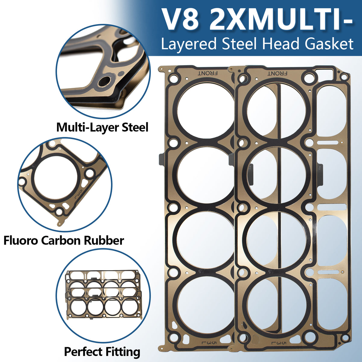 Btscar TLZKIT-033 V8 2x multi-layered steel head gaskets with fluoro carbon rubber perfect fitting for 5.3L L83 engines.