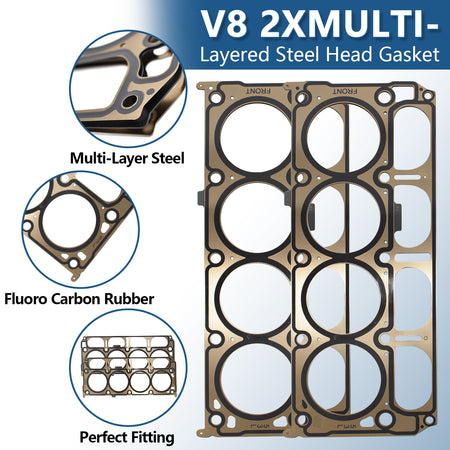 Btscar TLZKIT-033 V8 2x multi-layered steel head gaskets with fluoro carbon rubber perfect fitting for 5.3L L83 engines.