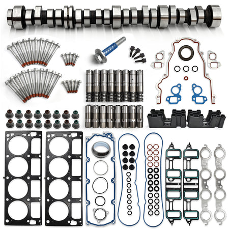 Btscar TLZKIT-034 complete 6.2L V8 AFM/DOD replacement camshaft kit featuring lifters, head gaskets, and bolts for Chevy GMC.