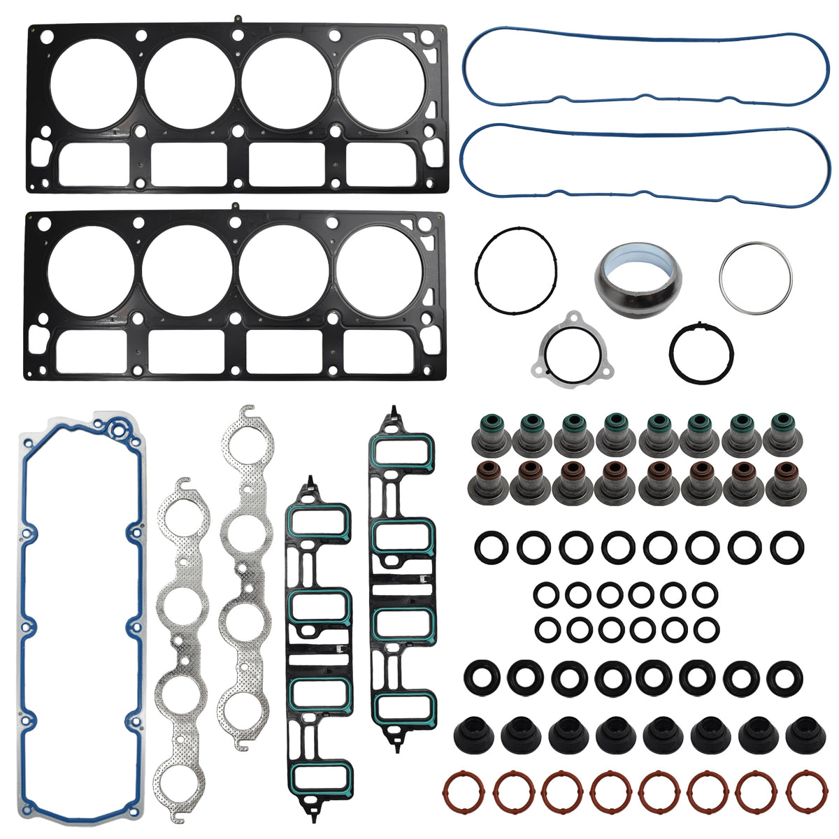 Btscar TLZKIT-034 comprehensive engine gasket set including head gaskets, valve cover gaskets, and manifold gaskets for 6.2L V8.