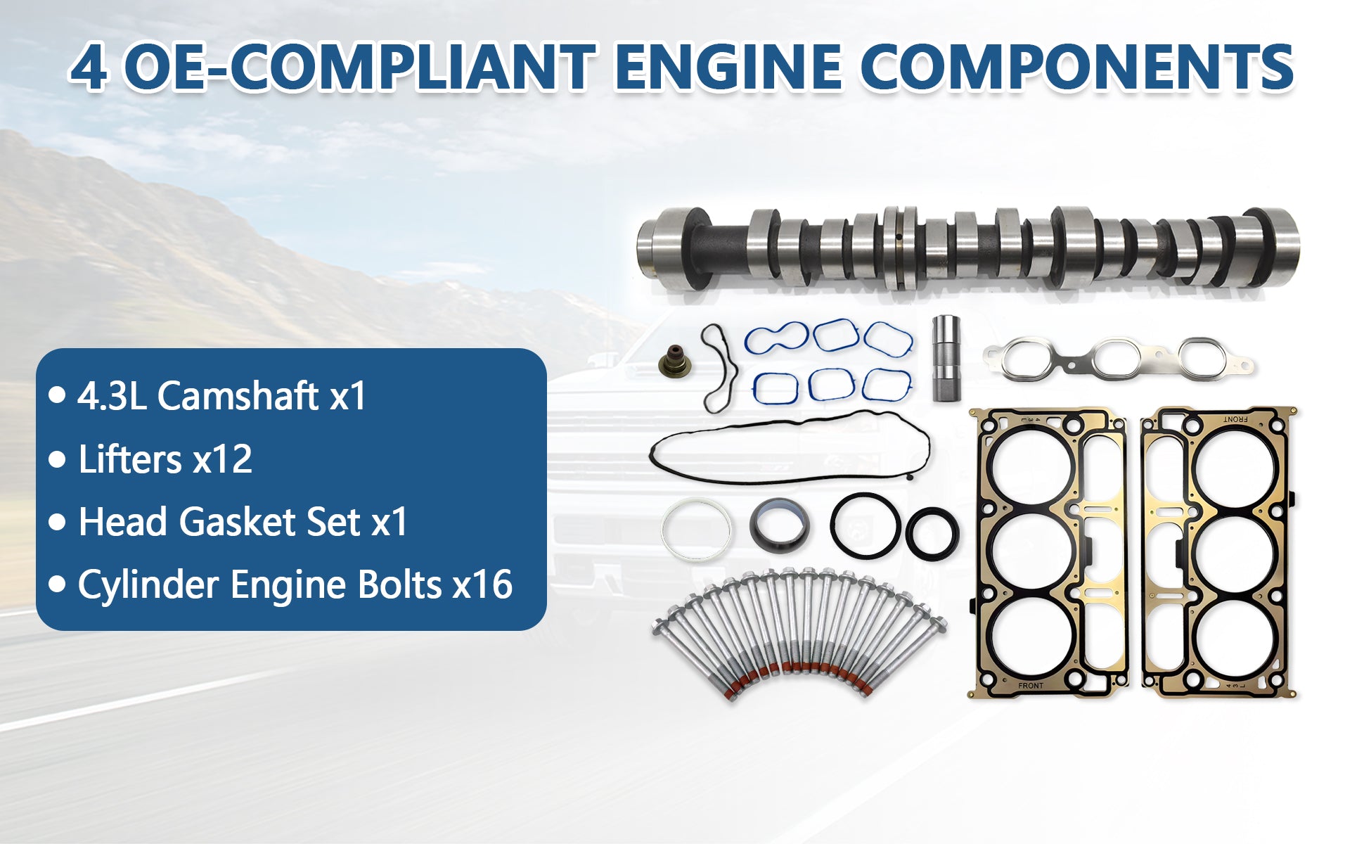 2014-2017 Chevy GMC 4.3L V6 LV3 Non-AFM Camshaft Kit w/ Lifters, Head Gaskets & Bolts