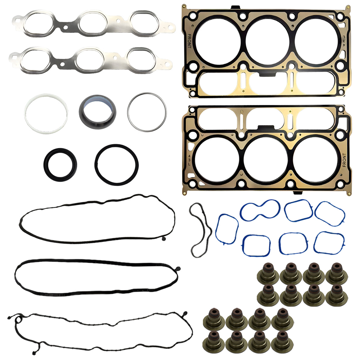 Btscar TLZKIT-036 comprehensive engine gasket set including head gaskets, valve cover seals, and exhaust manifold gaskets for 4.3L V6.