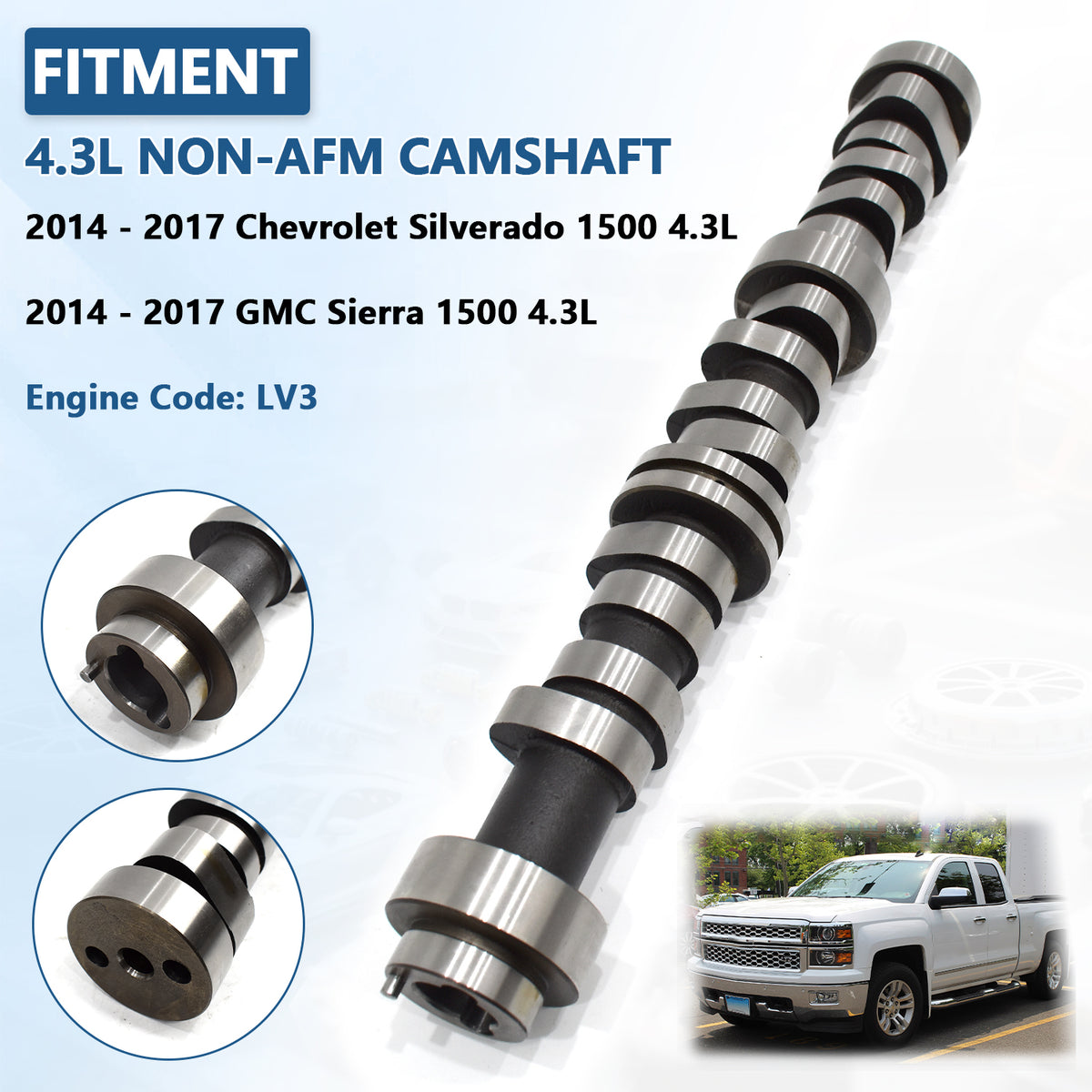 Btscar TLZKIT-036 non-AFM camshaft fitment list compatible with 2014-2017 Chevy Silverado and GMC Sierra 1500 4.3L LV3 engine.