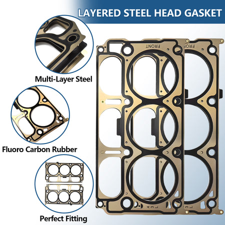 Btscar TLZKIT-036 V6 2x multi-layered steel head gaskets with fluoro carbon rubber for perfect fitting on 4.3L engine rebuilds.