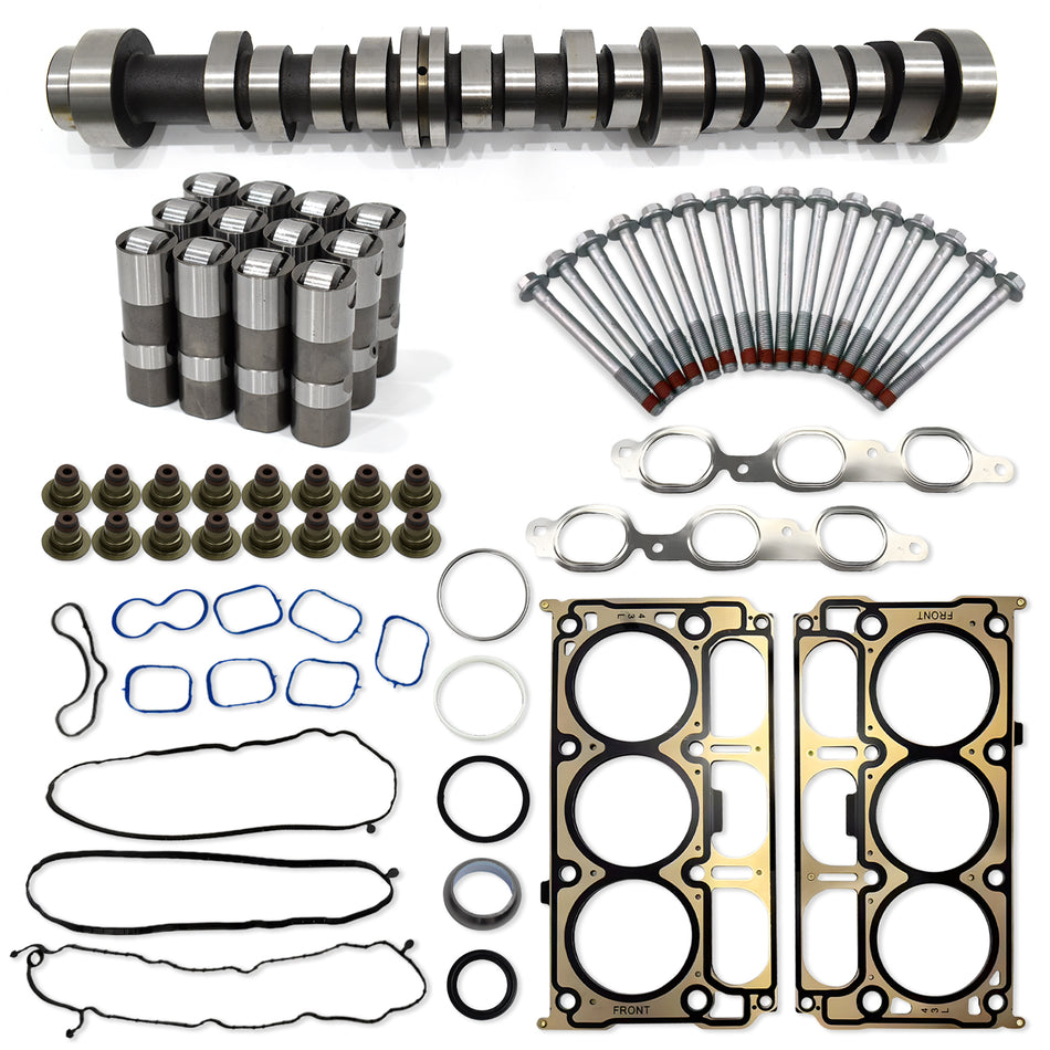 Btscar TLZKIT-036 complete 4.3L V6 LV3 non-AFM camshaft overhaul kit featuring lifters, head gaskets, and bolts for Chevy GMC 1500.